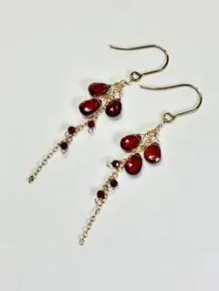 ☆12/30~1/4限定年末年始セール☆天然石ガーネットの揺れるピアスB