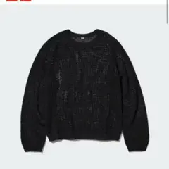■UNIQLO 3Dメッシュクルーネックセーター ブラック サイズL