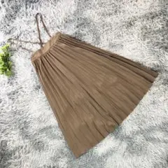 GU【M】春映え◎ブラウン プリーツスカート フレア 裏地付 きれいめ