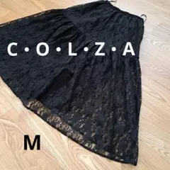 コルザ　黒　ブラック レースフレアスカート　ロング丈花柄 Mサイズ　切り替えあり