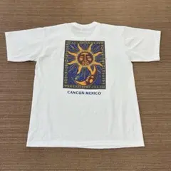 90s CANCUN MEXICO 太陽 月 両面プリント Tシャツ 白