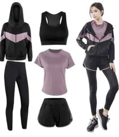 【5点セット✨】 スポーツウェア フィットネス レディース ヨガ パープル　L