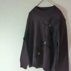 花柄　アシンメトリー【L】ニット　セーター　ボタン　ふるじょ　肩パッド