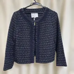 Couture brooch フリル付きノーカラージャケット 38 ツイード