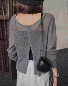 ま*ち様 オープンバッククロシェ編み風長袖トップス