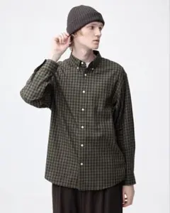 GU コットンチェックシャツ 57 オリーブ Mサイズ