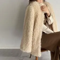 ノーカラーファーコート