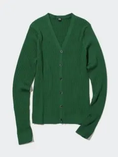 ユニクロ　エクストラファインメリノリブショートカーディガン（長袖） グリーン