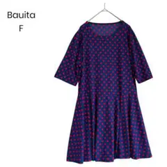 【Bauita】ドット柄 ウエスト切替ワンピース F a0389