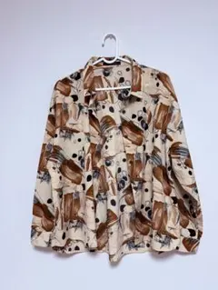 抽象柄 長袖シャツ ベージュ・ブラウン