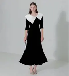 Leja アシンメトリービッグカラーベロアマーメイドワンピースドレス