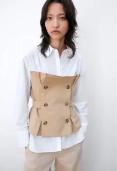 【ZARA】　ポプリンビスチェシャツ