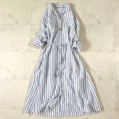美品 ティッカ スクエアビッグ半袖シャツワンピース 近年 ブルー