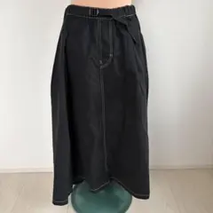 ブラック フレアスカート ウエストベルト付き