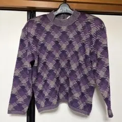 Janny A 紫系 パターン編み ハイネックセーター カシミヤ　新品　フリー