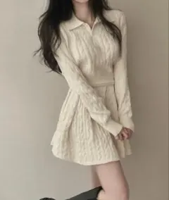 ニットセットアップ　スカート　アイボリー