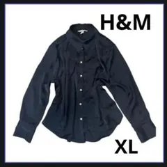 H&M 새틴조 긴팔 셔츠 네이비 XL 느긋한 광택 셔츠