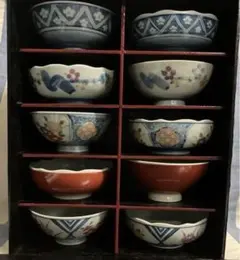 有田焼お食事揃い★古染絵変り純和風5客茶漬揃5客小鉢揃い新品未使用★黒塗り化粧箱