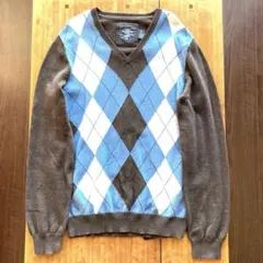 アーガイル柄 Vネック ニットセーター