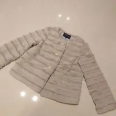 INDIVI　エコファー　フェイクファー　ノーカラージャケット　ベージュ系