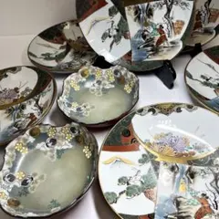 九谷 蔵出しなます皿 中皿 大正12年 染付け 色絵 時代図 20枚 希少 共箱 九谷 蔵出しなます皿 中皿 大正12年 染付け 色絵 時代図 20枚 希少 共