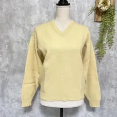 【手洗い可能】Ｖネックセーター ニット 毛100% 黄色 長袖 L