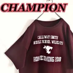 古着 チャンピオン カレッジロゴ ビッグプリント Tシャツ 2XL ワインレッド