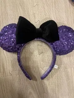 美品　ミニー　紫　カチューシャ　スパンコール　リボン