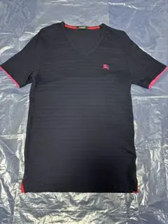 BURBERRY BLACK LABEL 半袖ボーダー Vネック Tシャツ 紺