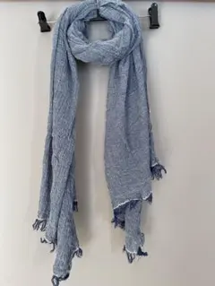 コットン フリンジ付き ストール 青 ①