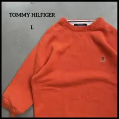 ワンポイント刺繍ロゴ　ニット　トミーヒルフィガー　オレンジ 90s tommy