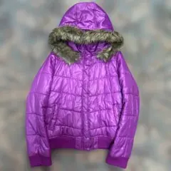 Y2K グランジ ダウンジャケット 短丈 ピンク ファー お兄系 平成 光沢