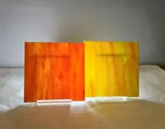 H5 板ガラス　ステンドグラス用　10センチ角　オレンジ系2枚組