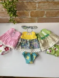 メルちゃん服＆パンツ＆ヘアゴムセット ハンドメイド　ワンピースセット No35