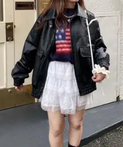 ブラックレザージャケット オーバーサイズ