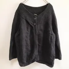 ❤希少 ANN TAYLOR コットンウール リブニットカーディガン 黒 XLのサムネイル