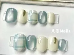 173.オーダーネイルチップ チェック マグネット ミラー 卒業式 バレンタイン