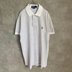 Ralph Lauren 90s ボーダーポロシャツ　半袖　鹿子　Mサイズ 白