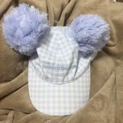 ディズニー　ミッキーマウス ファンキャップ　水色ギンガムチェック