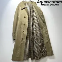 希少 アクアスキュータム 上質 チェック柄 デザイン ステンカラーコート