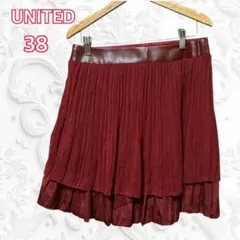 【UNTITLED】プリーツスカート（M）＊フレア＊ミニ＊膝丈＊ワインレッド＊赤