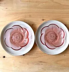 新品＊桜風カップ2個＋陶器トレイ2枚＋ガラス小皿2枚セット