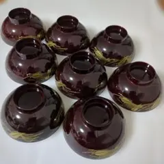 赤色の汁椀 8個セット 金色装飾