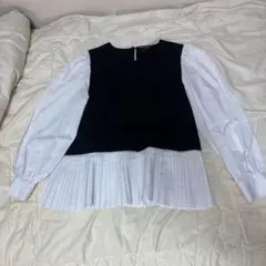 ZARA 長袖シャツ 黒と白 プリーツデザイン