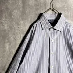希少⭐️ラルフローレン シャツ 長袖 ストライプ ブルー XL相当 美品 90s