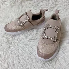 Bridget Birkin バックルスニーカー ビジュー レース ピンク