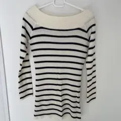 オフショルダー長袖ニット アイボリー×ブラック