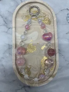 【新品未使用】スマホストラップ　ハートモチーフストラップ　ピンク