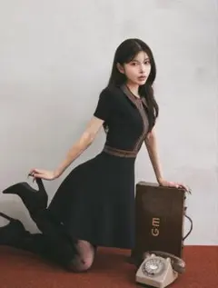 ブラック半袖ニットワンピース ミニワンピース ダーリッチ Darich