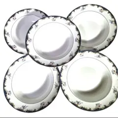 未使用WEDGWOOD 花柄.金青チャトレースープ.パスタ皿黒壺刻印 5枚セットのサムネイル